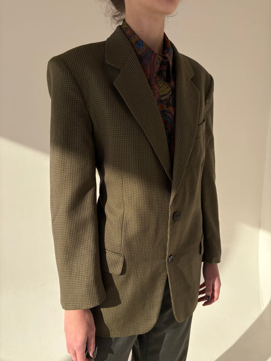 Sacou kaki în carouri fine din lana pura plină extrafina