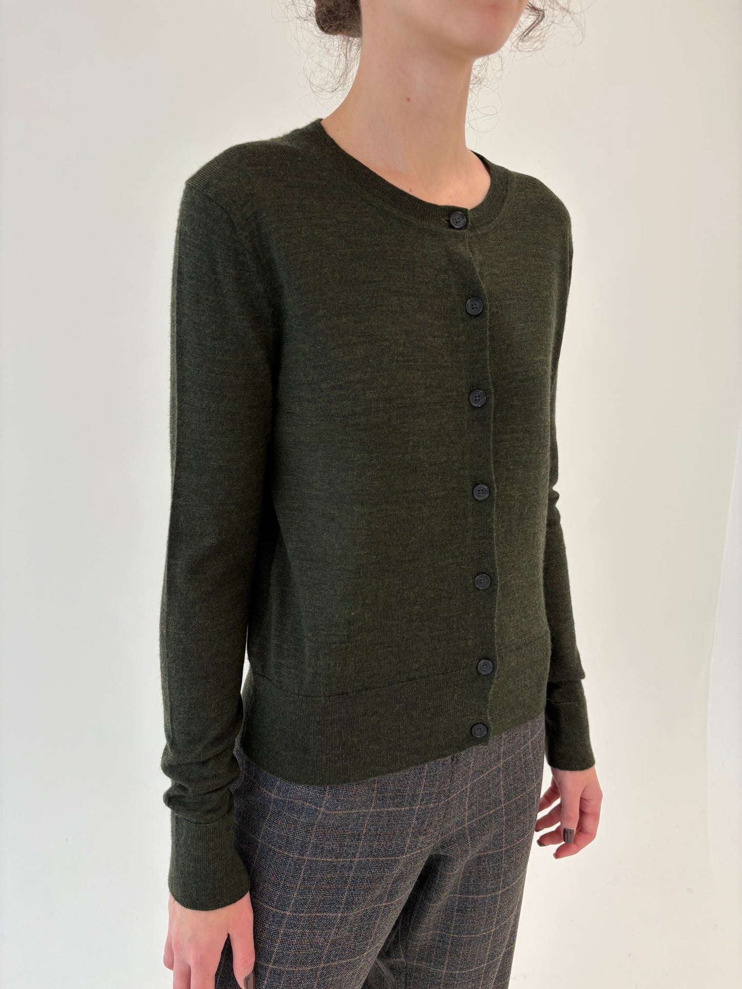Cardigan dark orest green din lana merino extrafina de gramaj mare