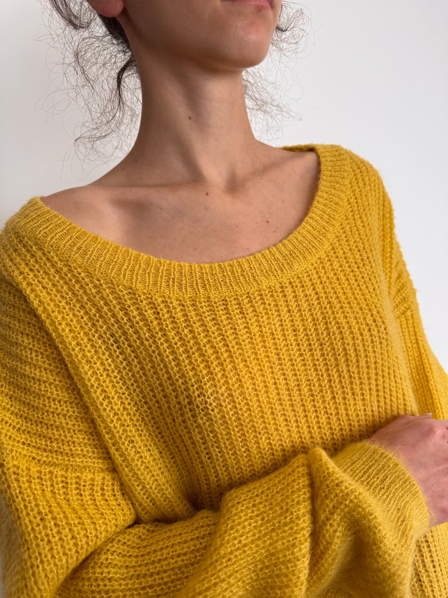 Pulover lemon yellow chunky knit din lana extrafina pufoasă