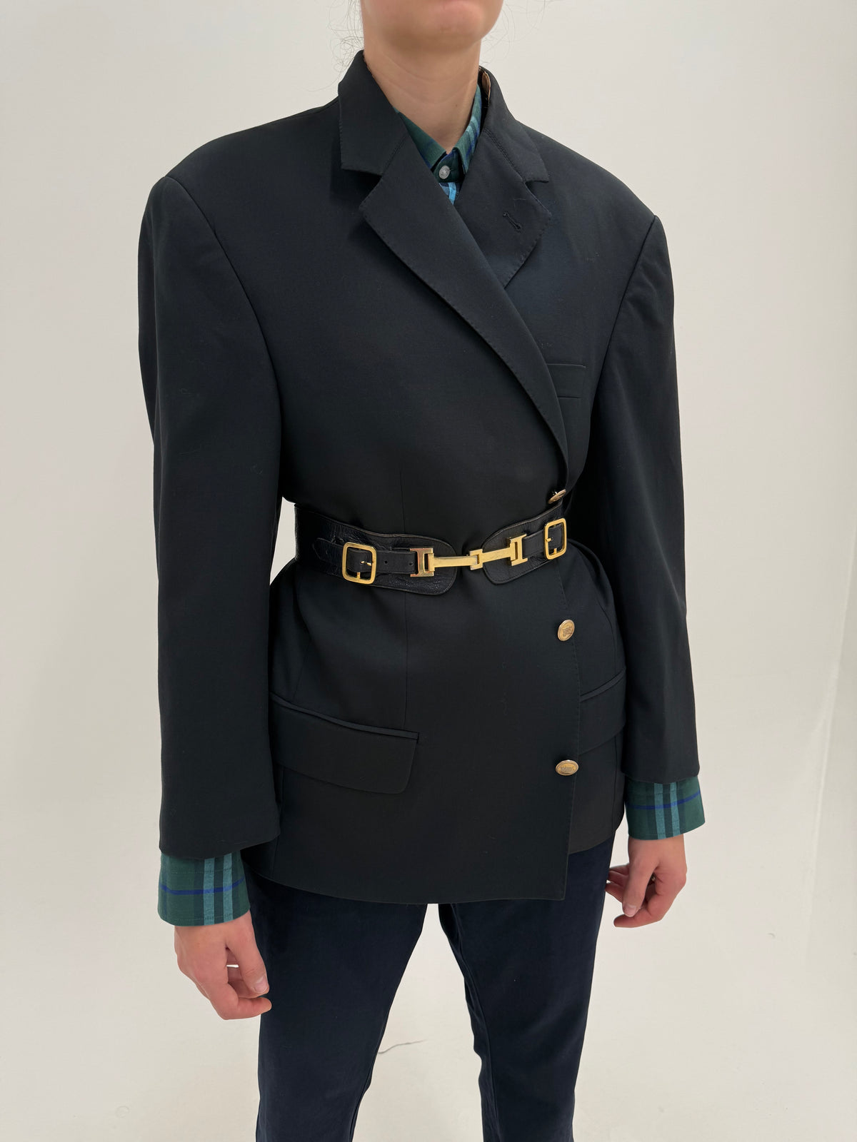 Sacou Burberry cu nasturi metalici aurii cu logoul brandului plus size din lana extrafina