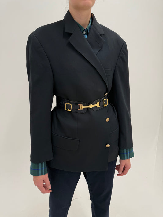 Sacou Burberry cu nasturi metalici aurii cu logoul brandului plus size din lana extrafina