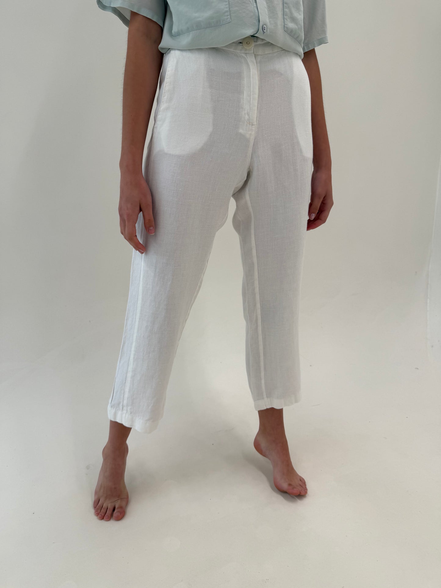 Pantaloni din in premium în croi clasic petite