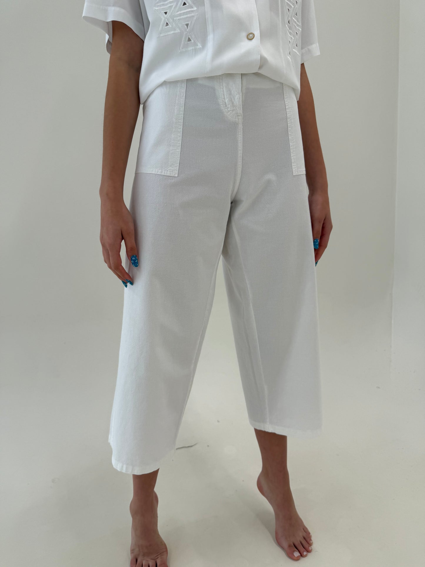 Pantaloni petite din pânză premium de bumbac cu talie reglabilă