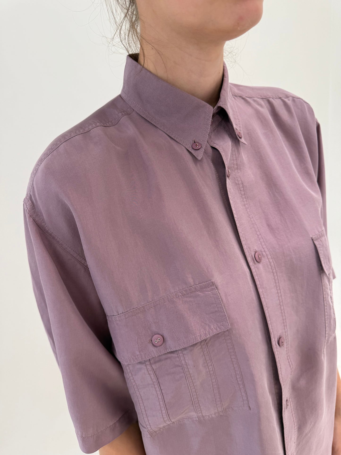Cămașa din panzica de mătase naturală dusty purple