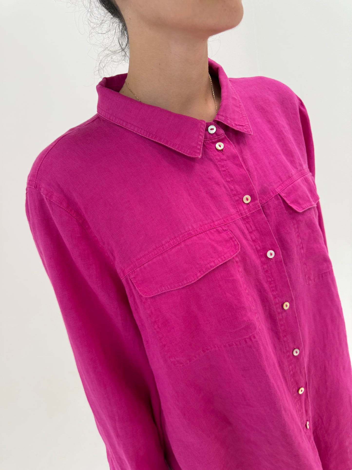Cămașa fucsia din in premium în croi oversized
