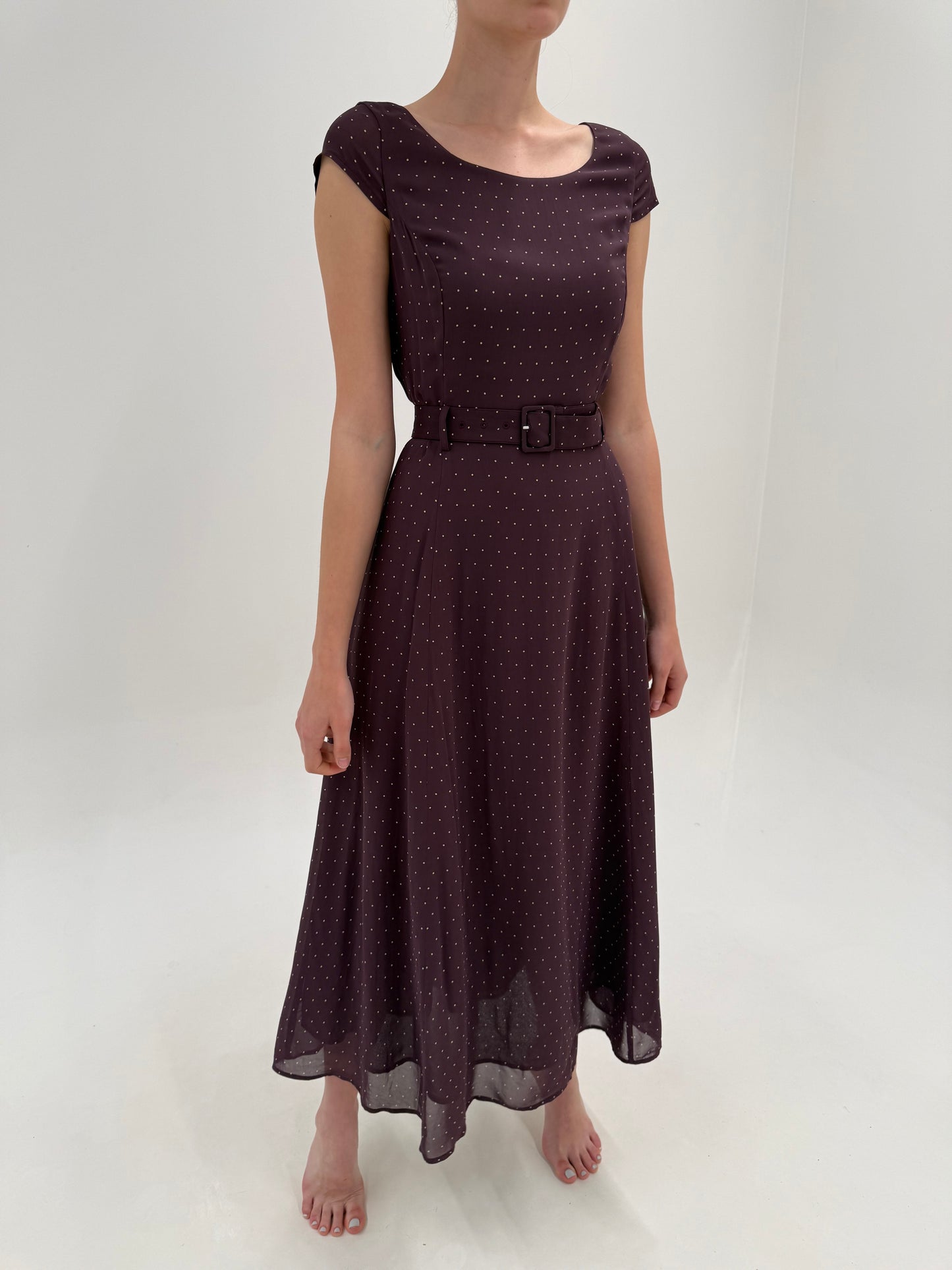 Rochie maxi cu buline și centură proprie de brand super premium vintage