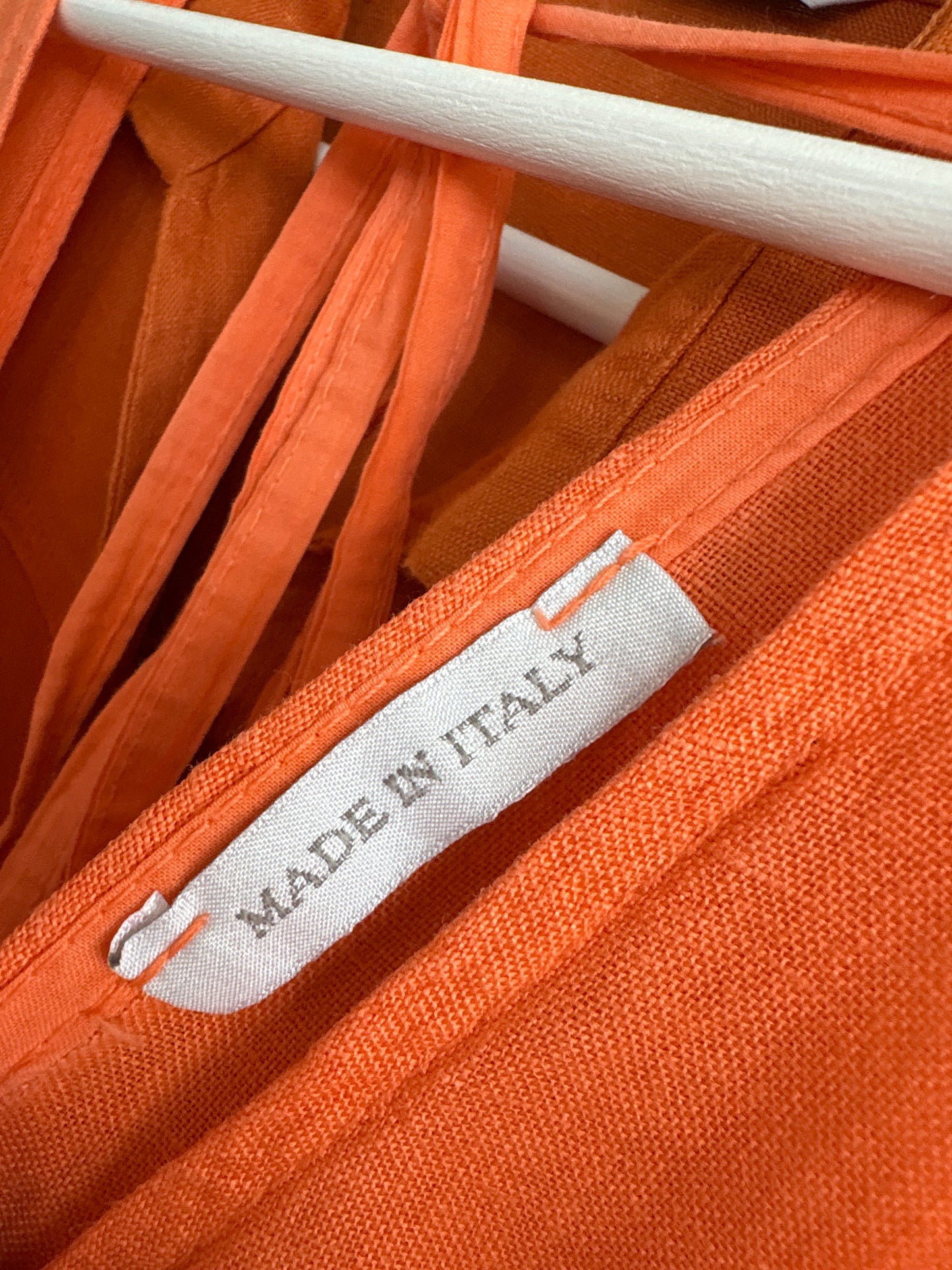 Rochie coral orange italiană din in cu spate decupat reglabil