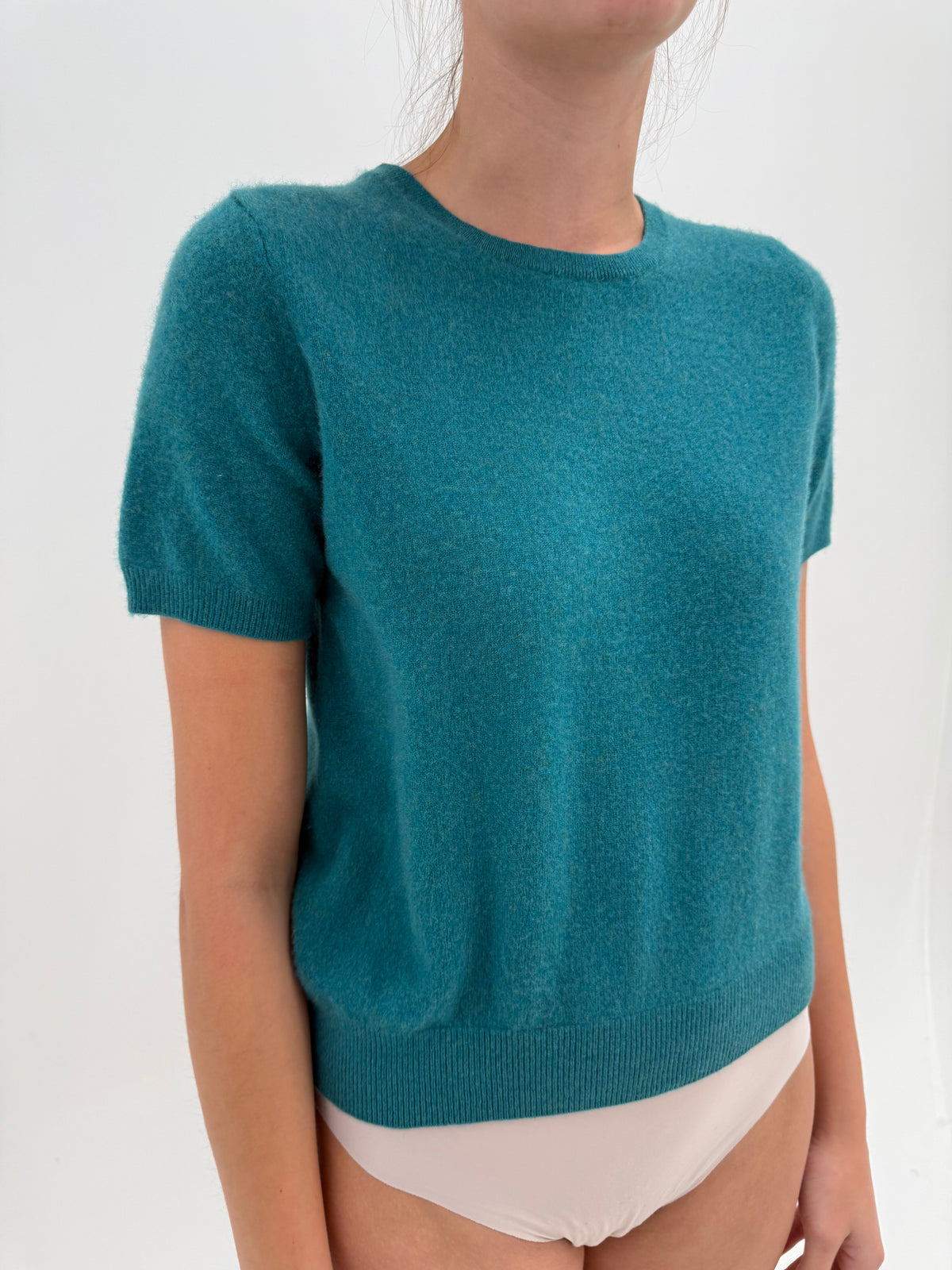 Top din cașmir crew neck teal green