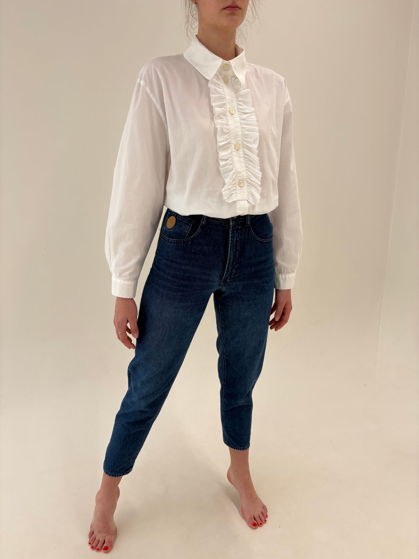 Jeans luxury Trussardi indigo wash cu talie înaltă