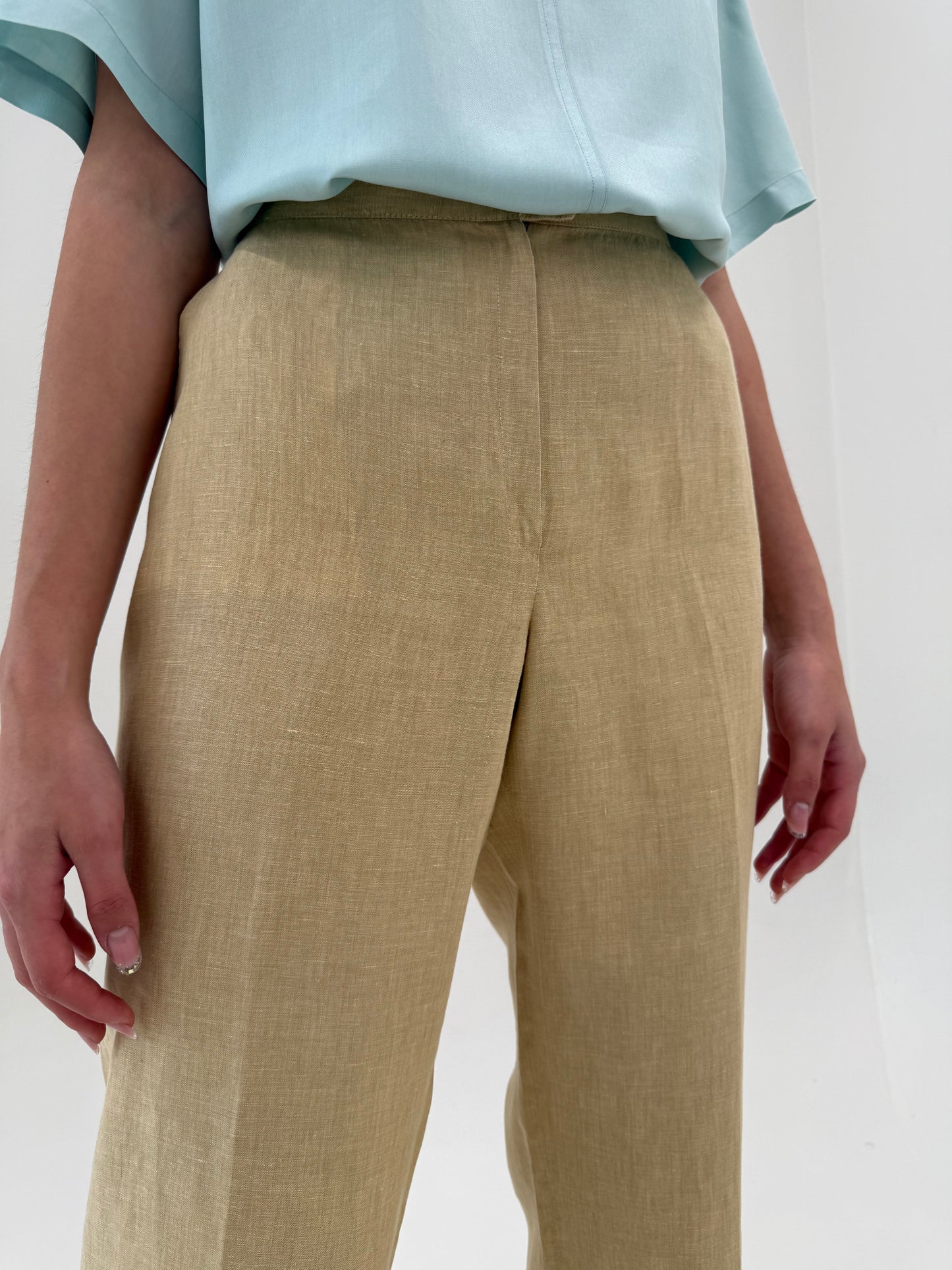 Pantaloni petite italienești camel din in premium