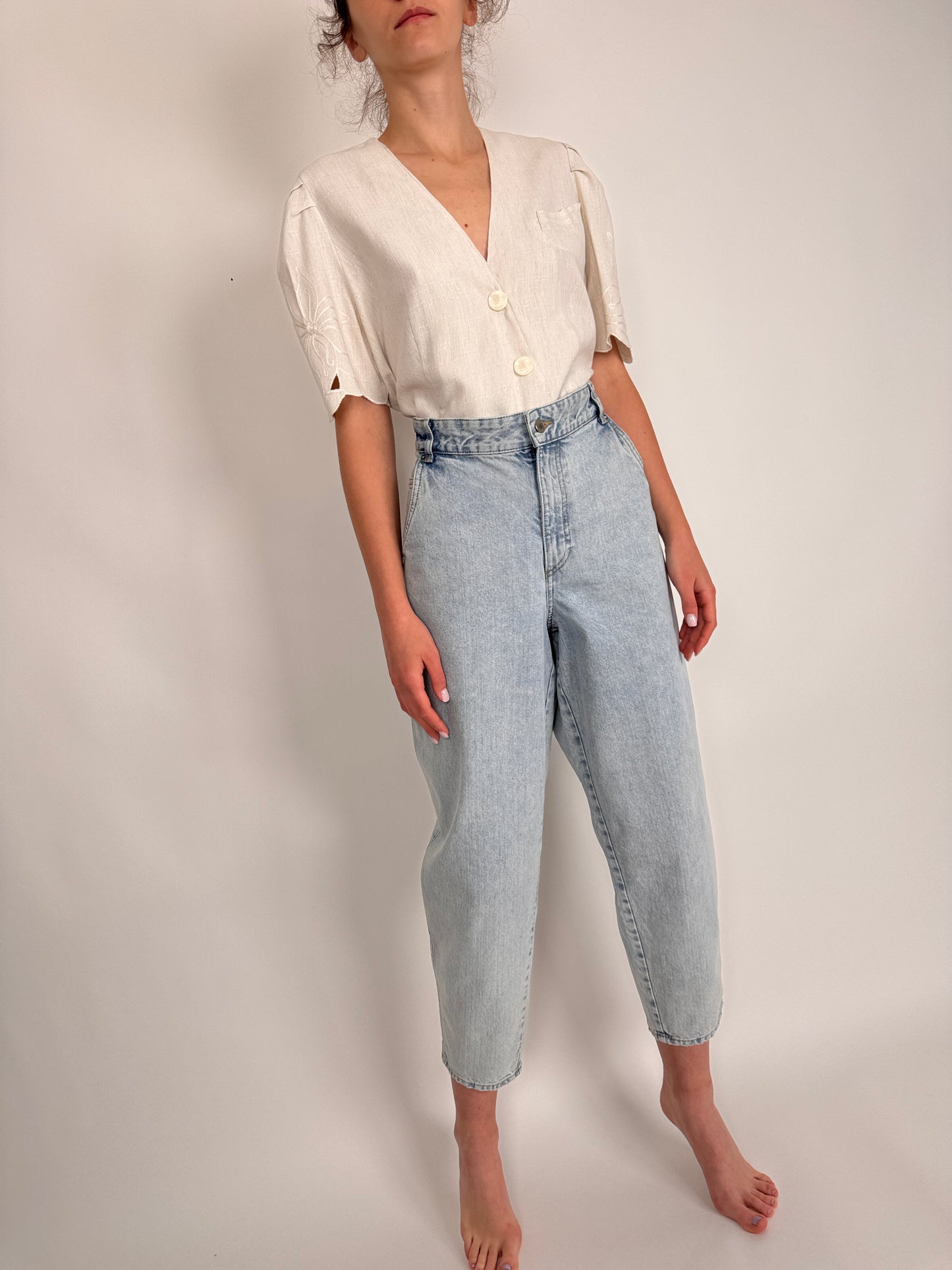 Jeanși light wash modelatori cu talie ultra înaltă