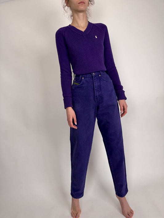 Jeanși vintage premium electric purple cu talie ultra înaltă mum fit
