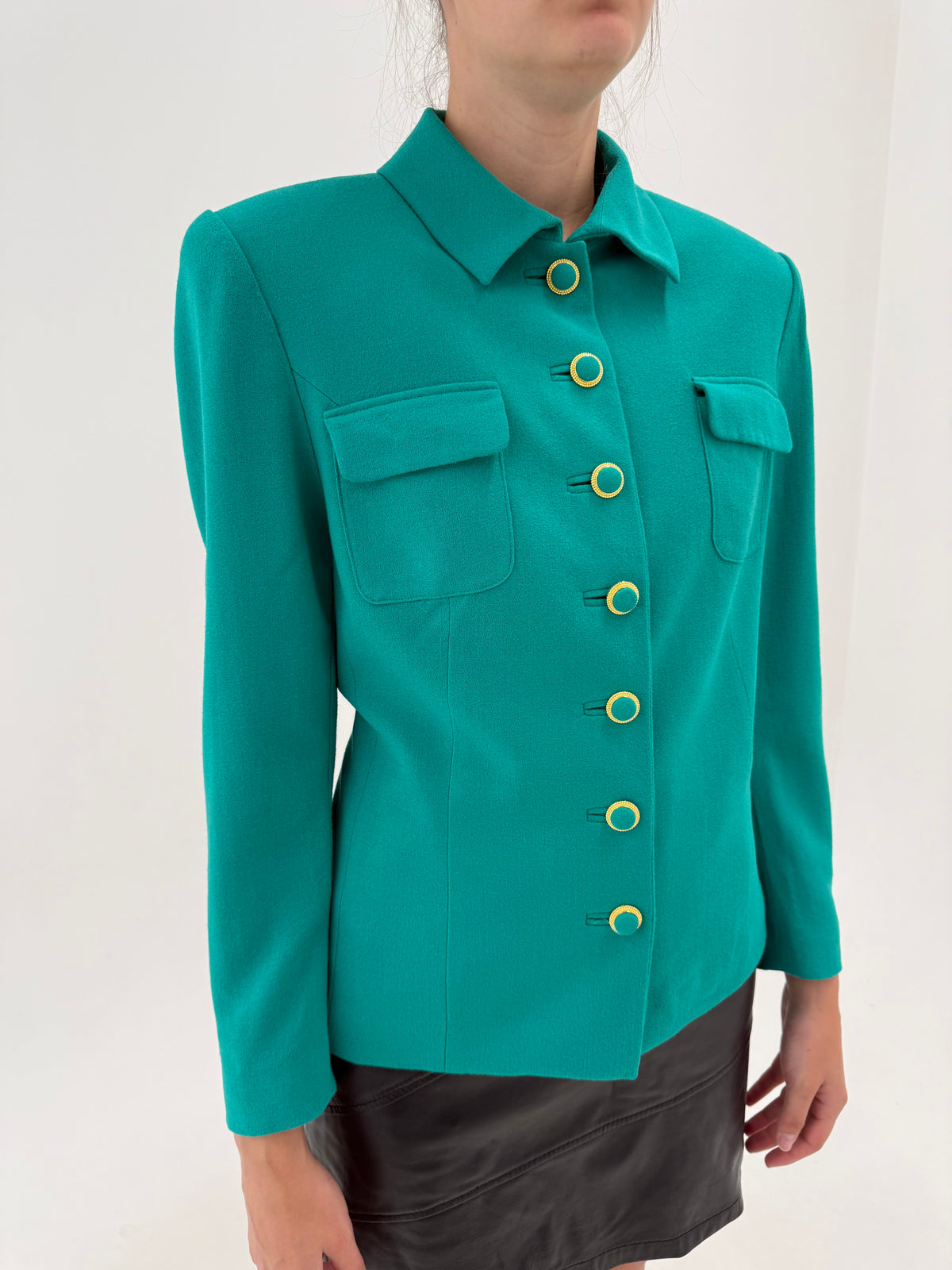 Sacou vintage emerald green excepțional din lana extrafina twill
