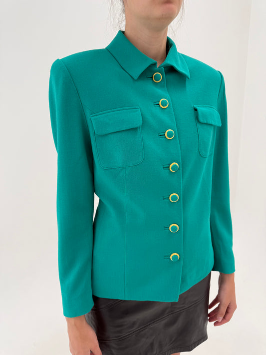 Sacou vintage emerald green excepțional din lana extrafina twill