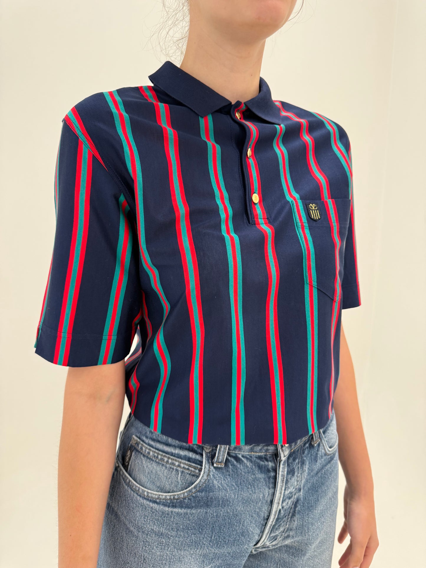 Top vintage polo Valentino în dungi din bumbac Filo di Scozia