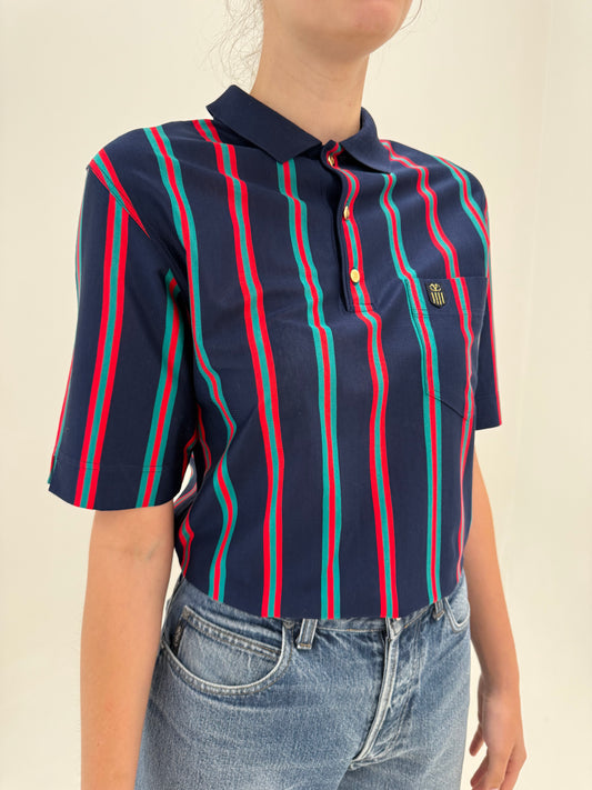 Top vintage polo Valentino în dungi din bumbac Filo di Scozia