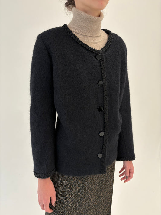 Sacou negru în stil Chanel de designer din baby mohair excepțional