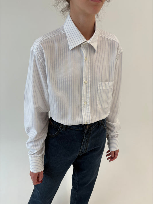 Cămașa italiană luxury din poplin excepțional texturat și dungi fine verticale