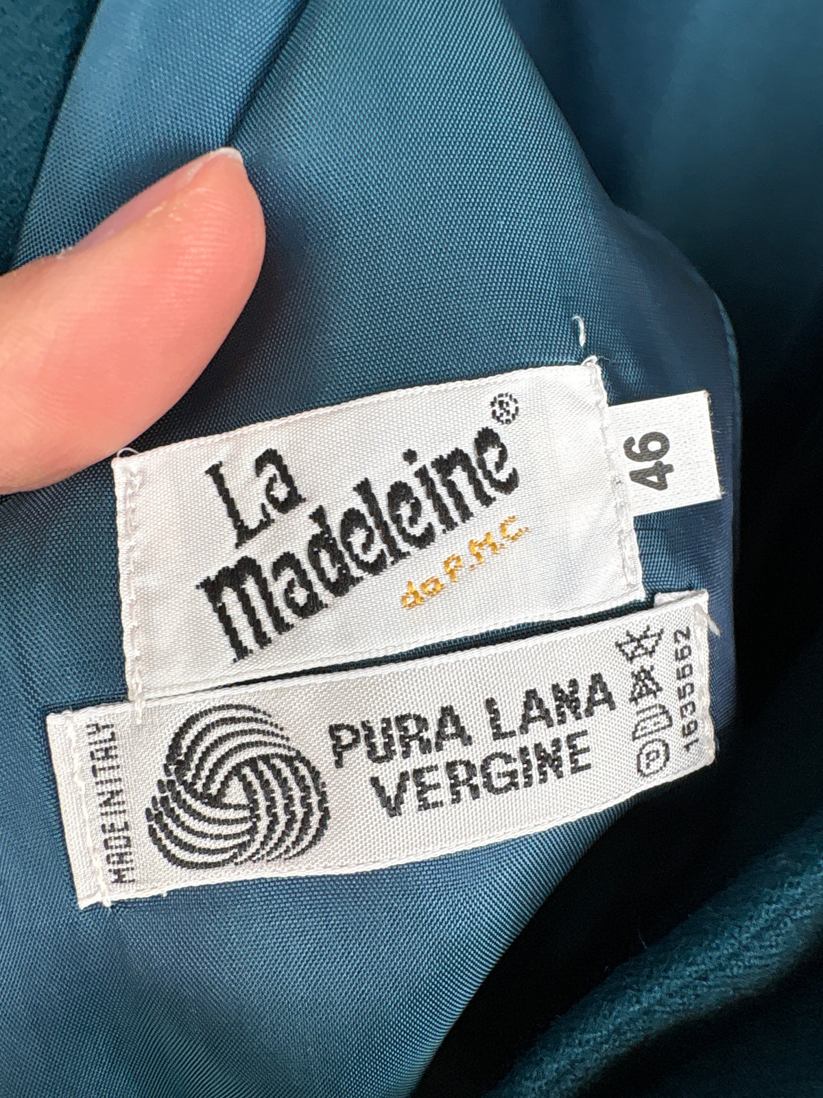 Sacou dark aqua blue din lana extrafina pura certificată cu nasturi aurii
