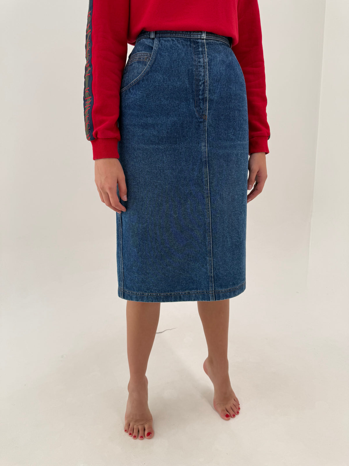 Fustă creion luxury Bogner din Jeans gros cu talie ultra înaltă marcată