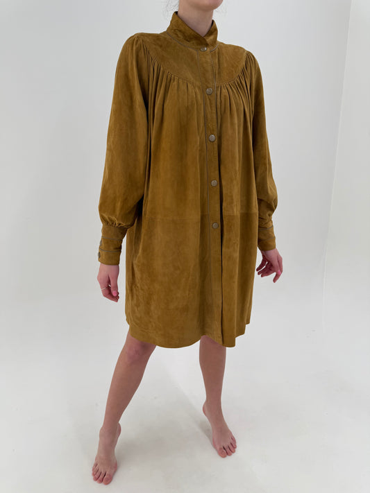 Trench vintage Yves Saint Laurent din piele naturală subțire cu manșete ultra înalte