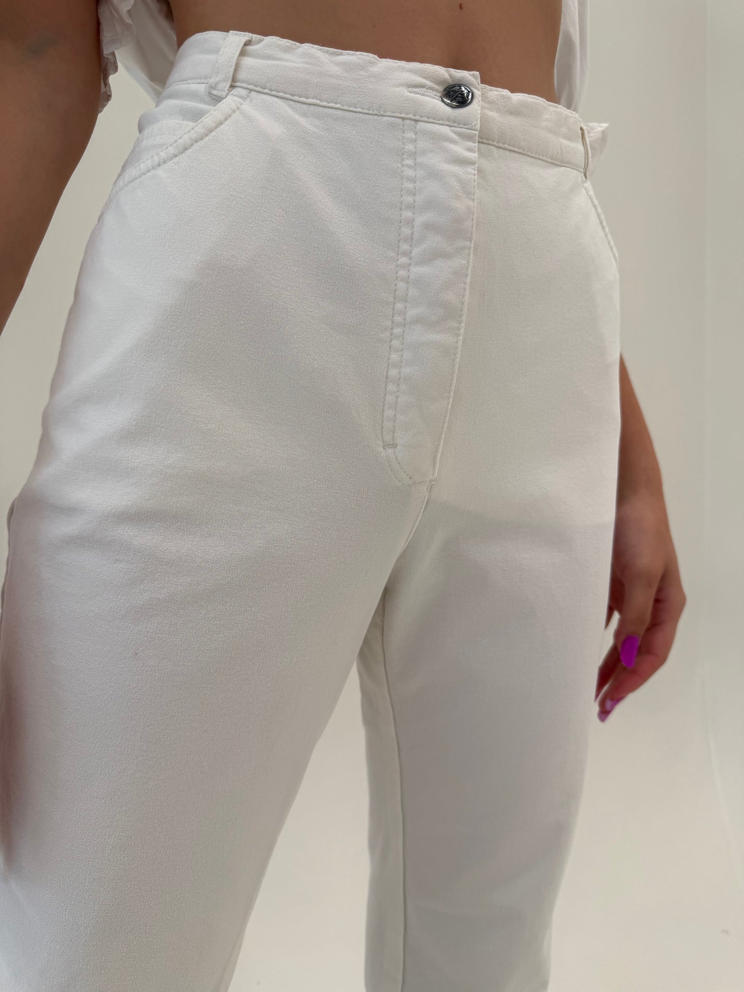 Pantaloni albi ultra confort modelatori din bumbac cu talie ultra înaltă