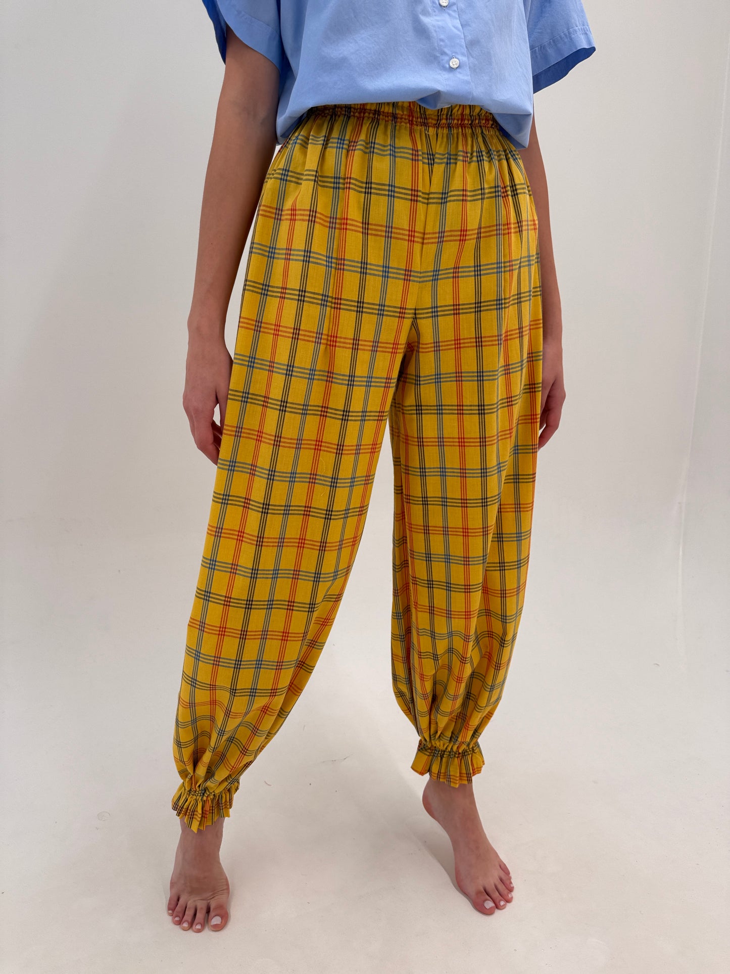 Pantaloni vintage tall din pânză în croi super actual baloon cu talie ultra înaltă elastică
