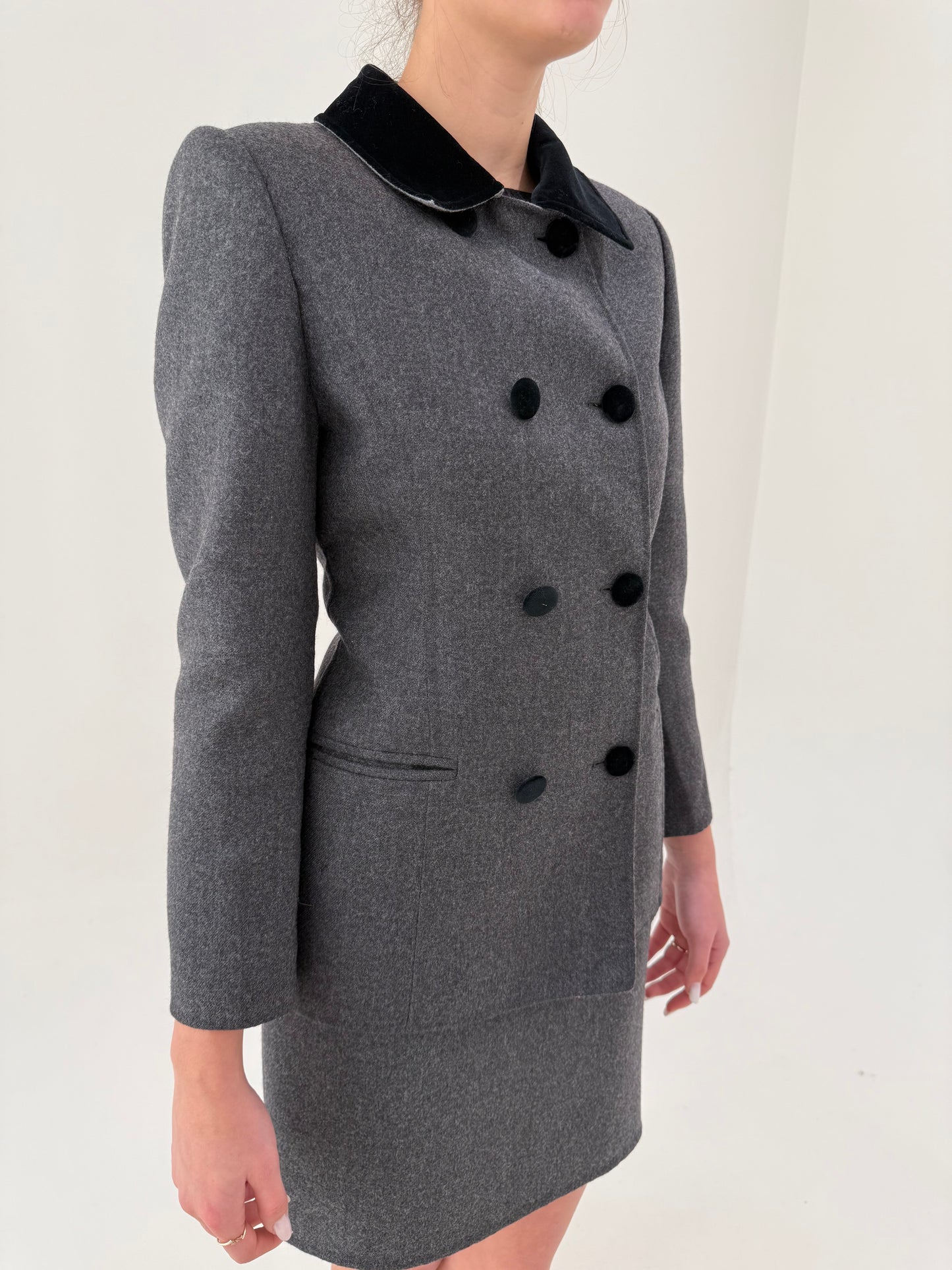 Costum vintage high end italian din lan excepțională în croi chic