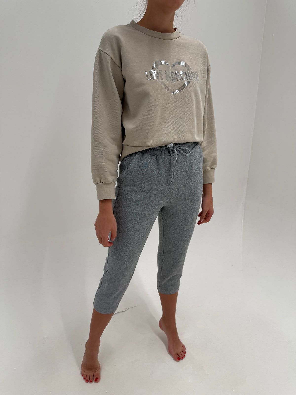 Pantaloni Moschino petite din molton de bumbac cu buzunare