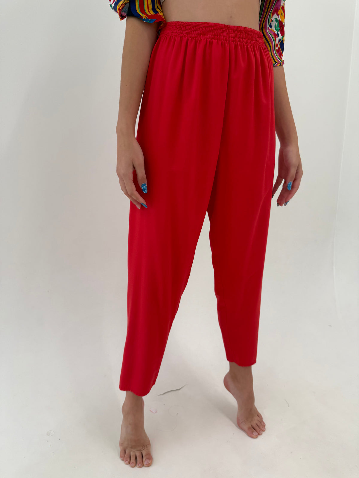 Pantaloni ultra confort roșu tare cu talie ultra înaltă elastică