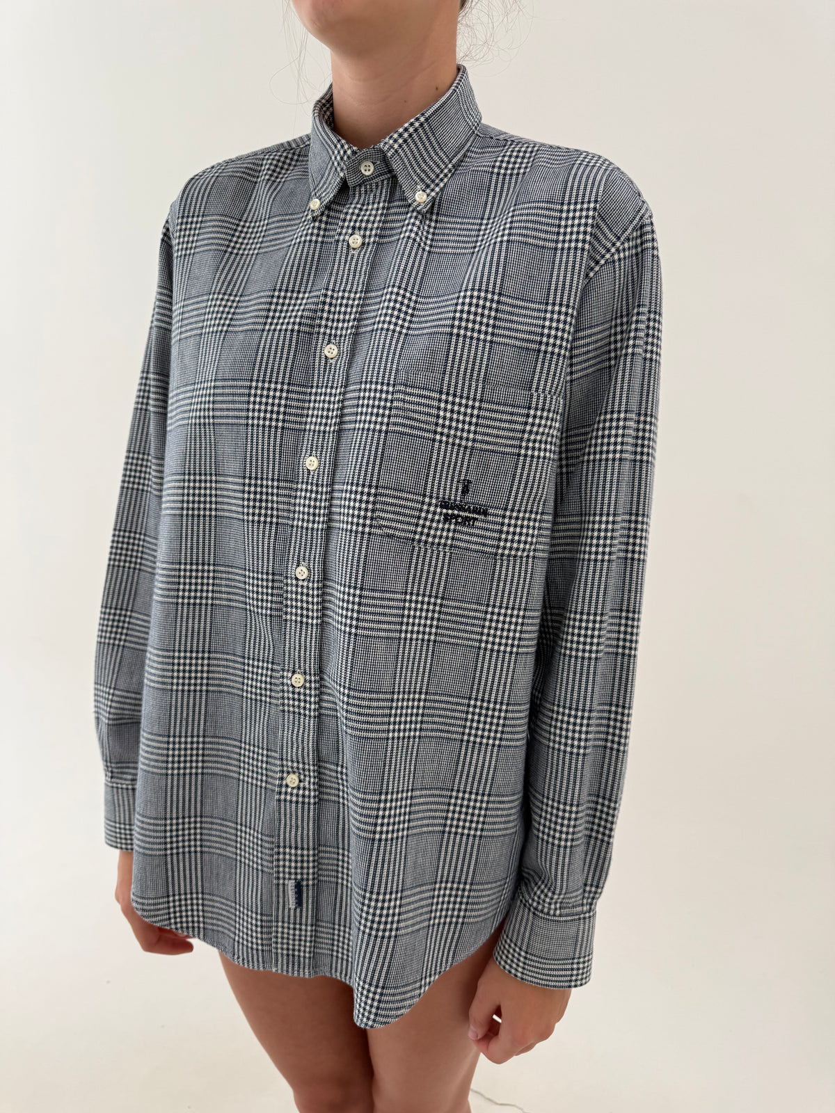 Cămașa groasă Trussardi button down din bumbac în carouri fine