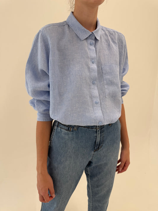 Cămașa baby Blue din in în croi oversized