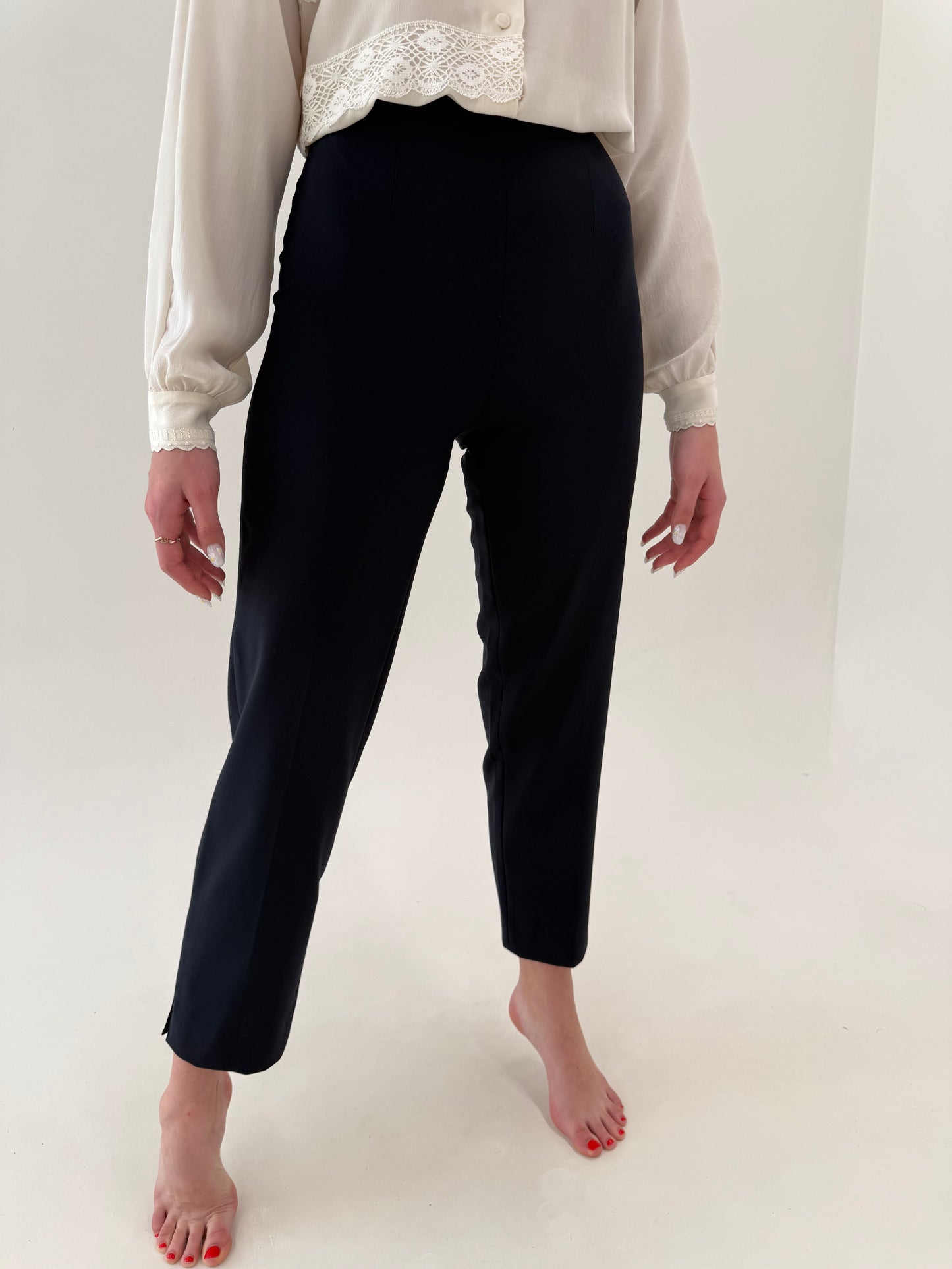 Pantaloni navy clasici business premium italienești cu talie ultra înaltă
