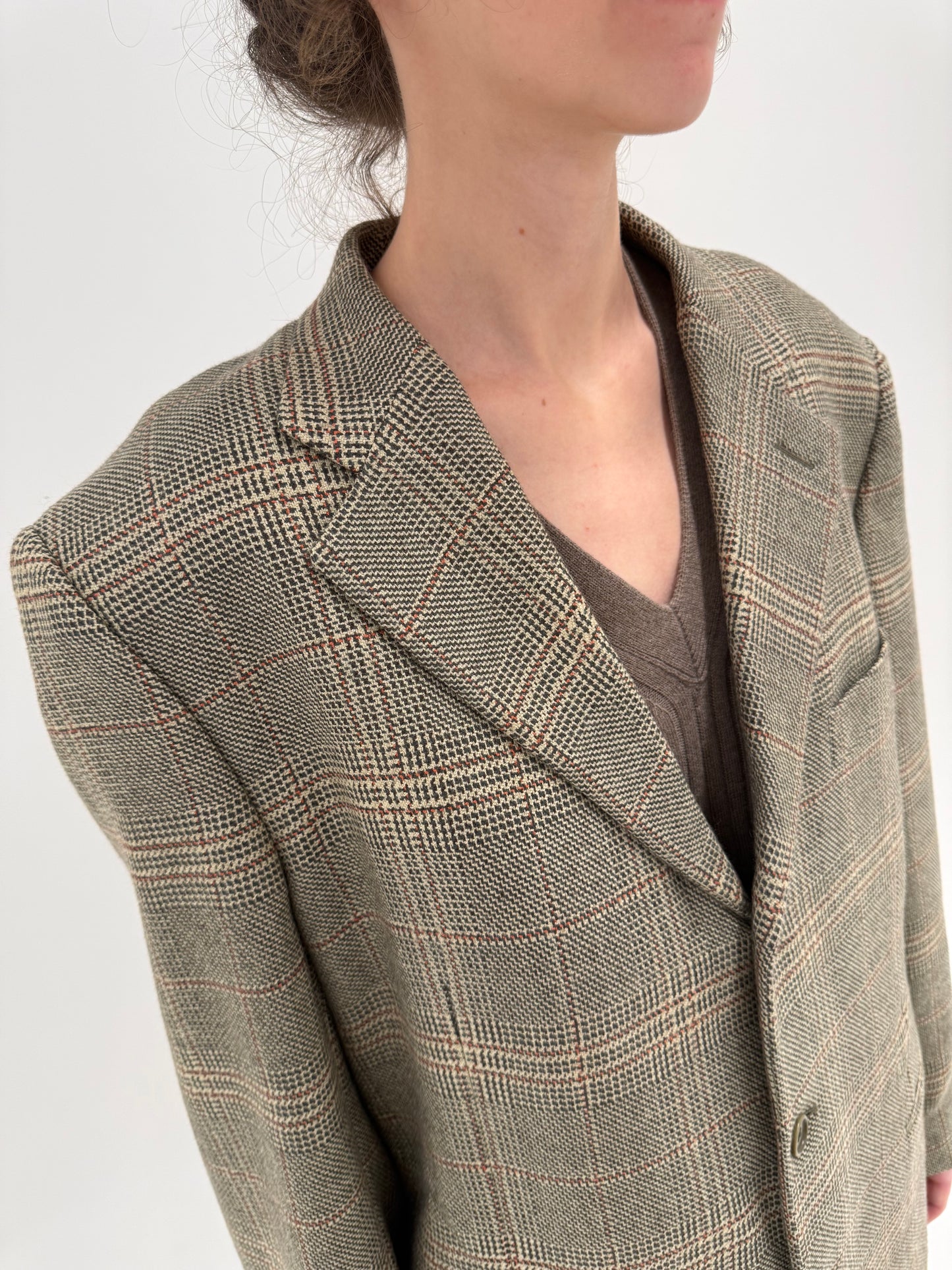 Sacou came italian în carouri fine din stofă plină extafina de lana