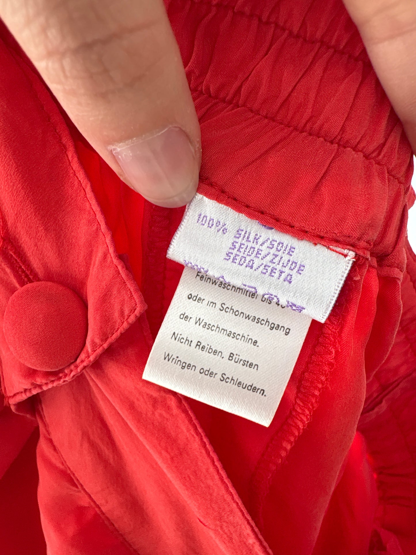 Fustă coral red din mătase naturală cu buzunare și talie ultra înaltă elastică