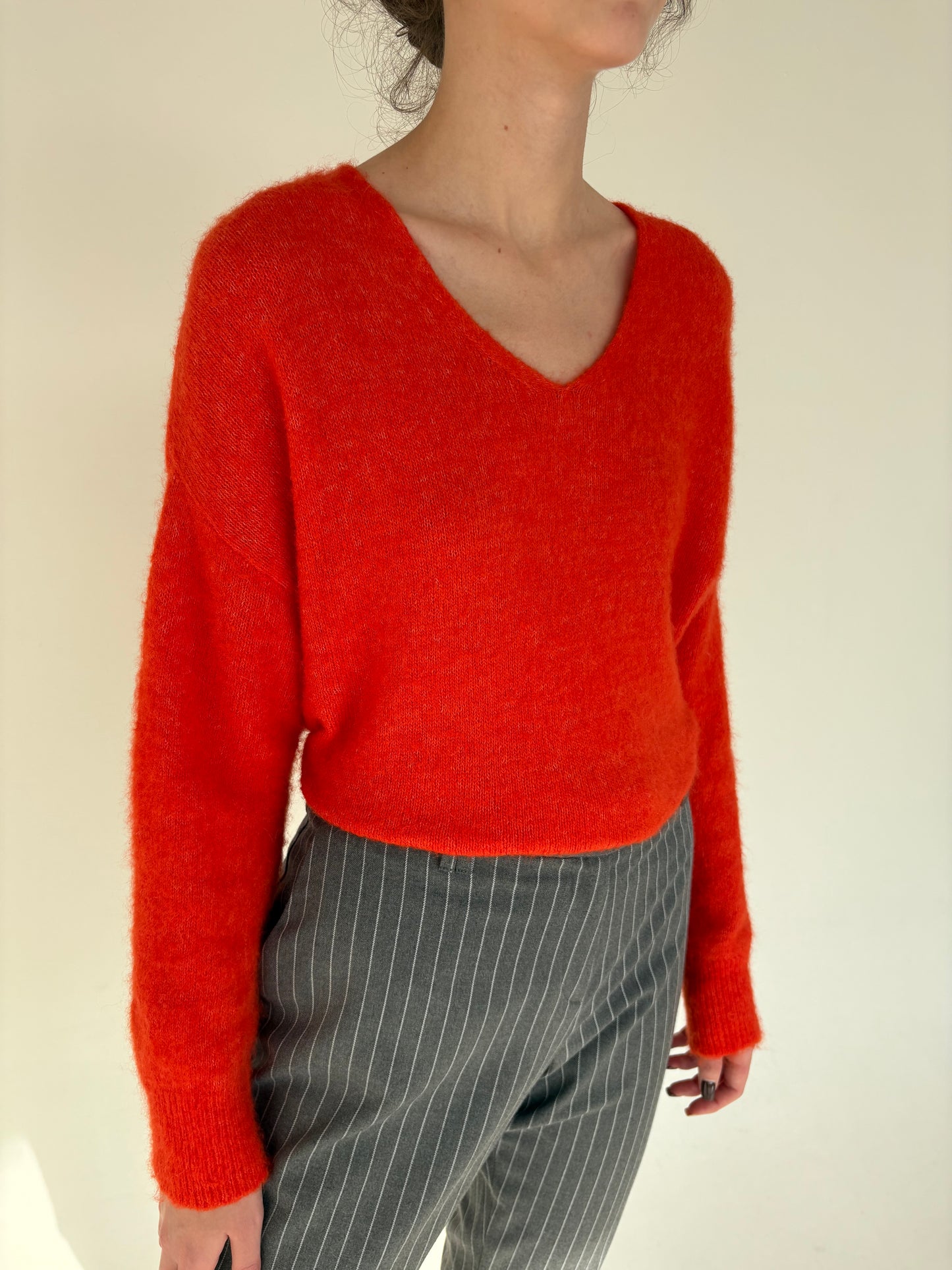 Pulover electric orange din mix de baby mohair în croi lejer