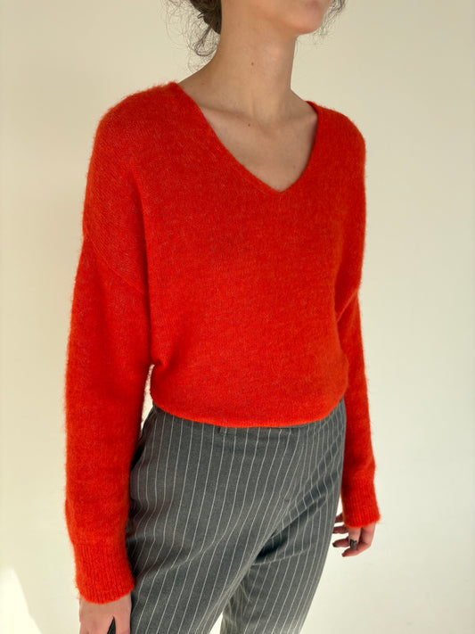 Pulover electric orange din mix de baby mohair în croi lejer