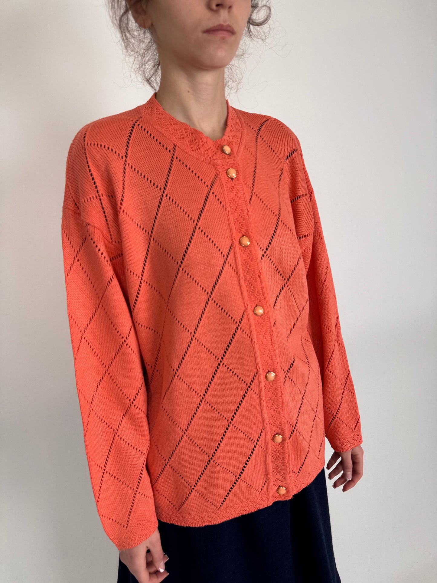 Cardigan vintage sunset orange cu nasturi bijuterie