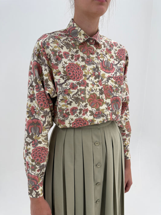 Cămașa vintage nude cu print organic superb din bumbac gros moale texturat