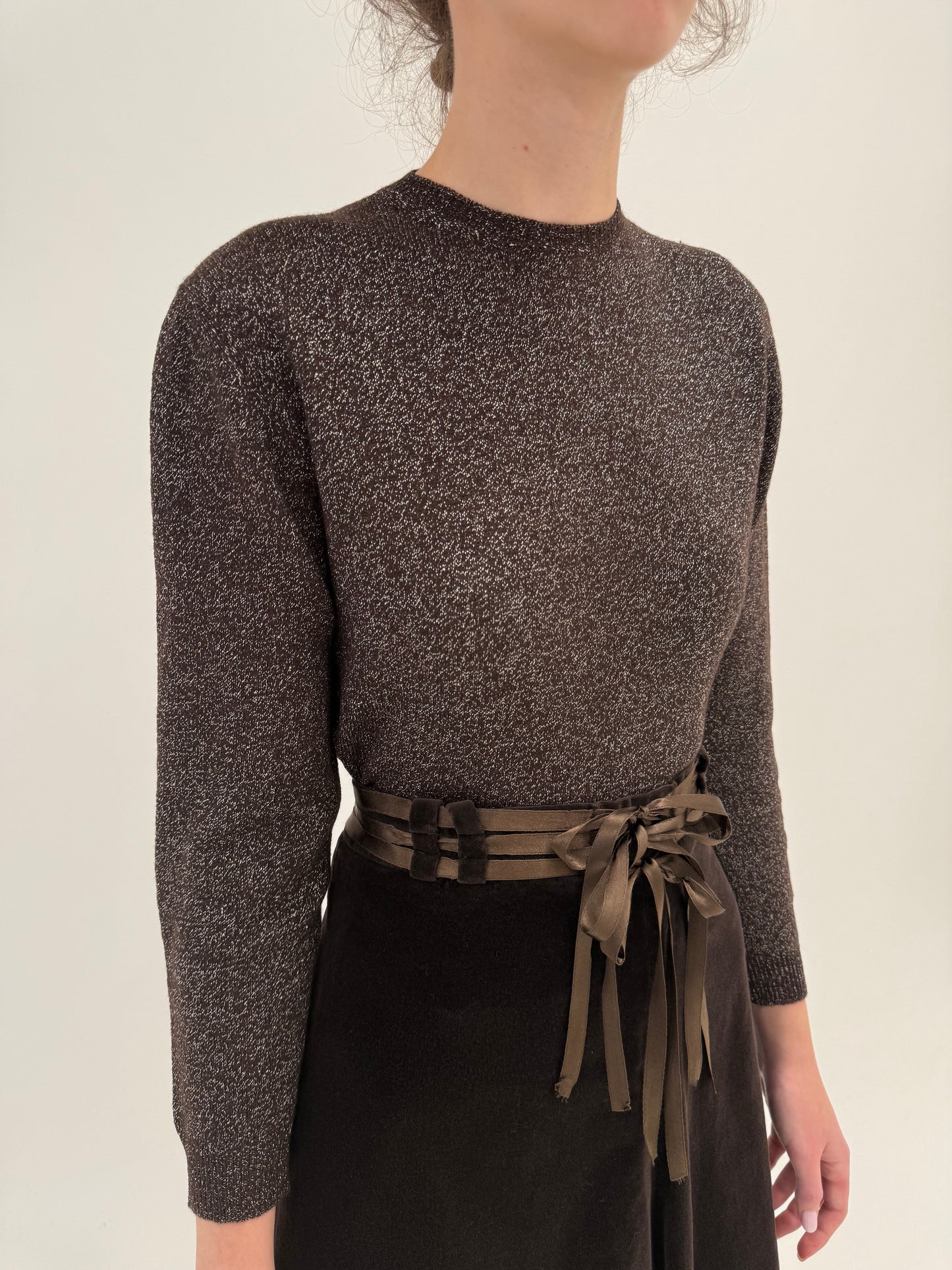 Pulover vintage prețios chocolate brown din lana extrafina cu lurex fin