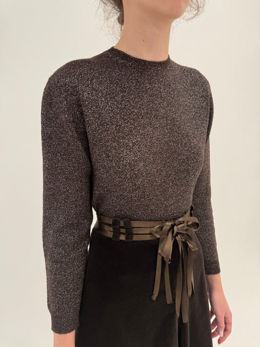 Pulover vintage prețios chocolate brown din lana extrafina cu lurex fin