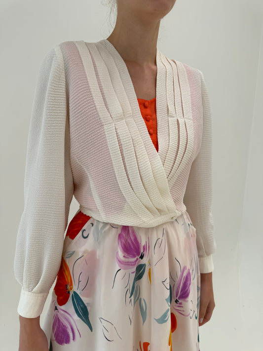 Blazer vintage din mătase naturală texturată cu pliseuri decorative