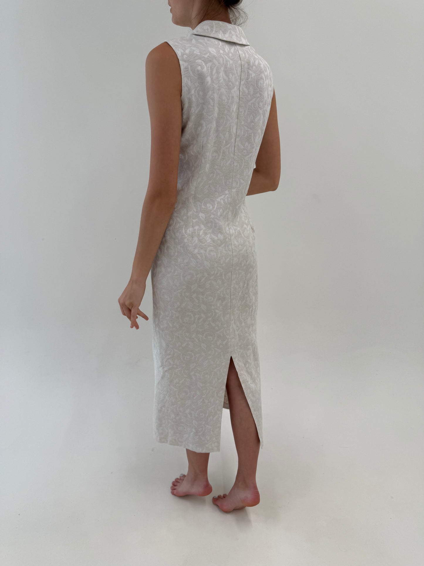 Rochie maxi cambrata din pânză cu efect de jacquard off white