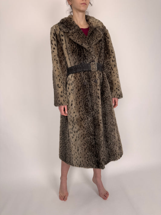 Teddy coat animal print cu centura elastică inclusă