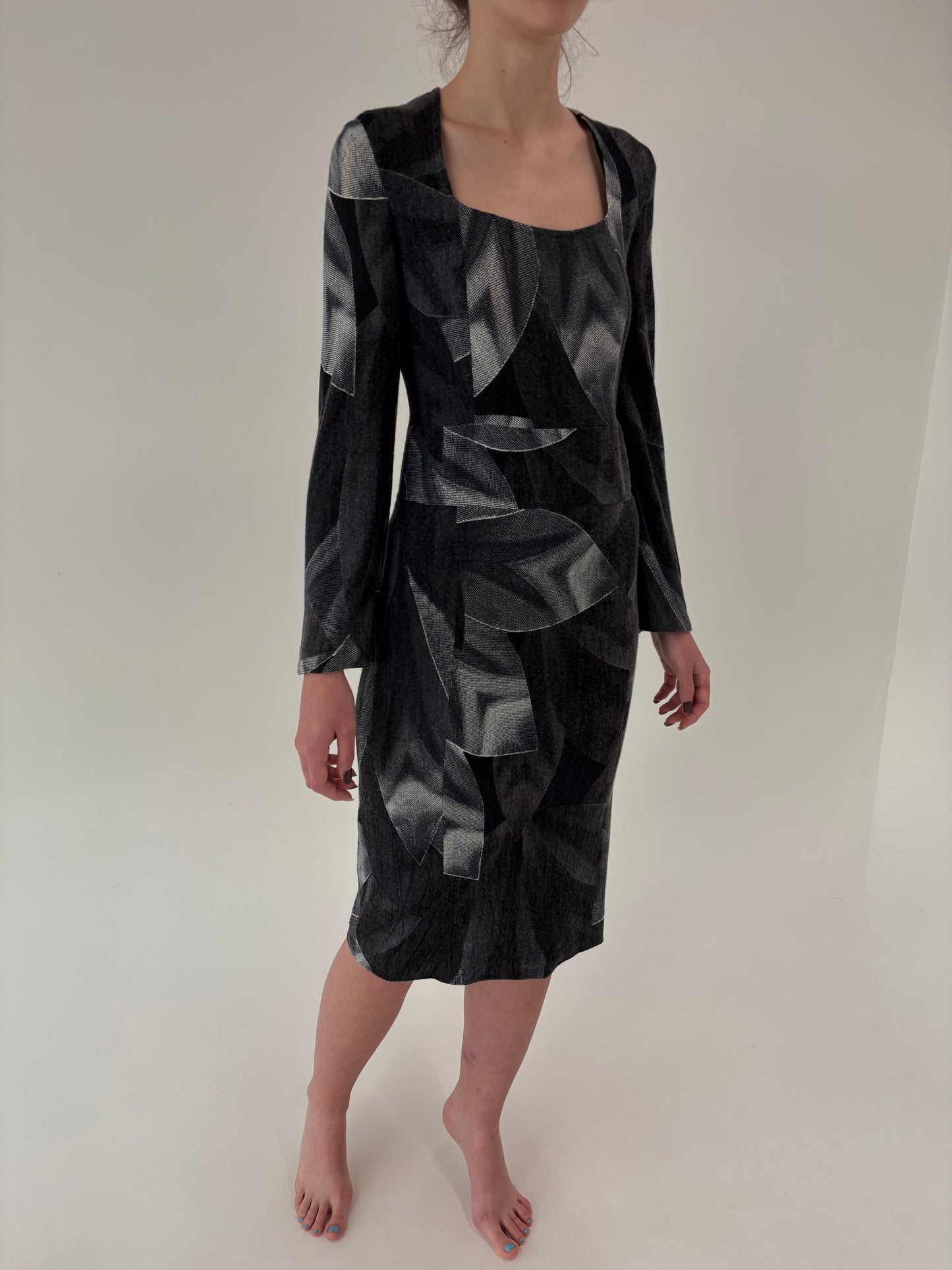 Rochie vintage în nuanțe de gri din lana extrafina