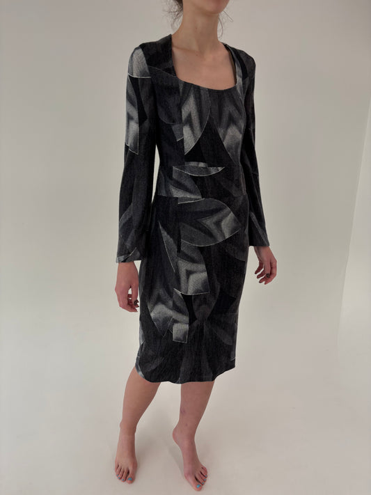 Rochie vintage în nuanțe de gri din lana extrafina