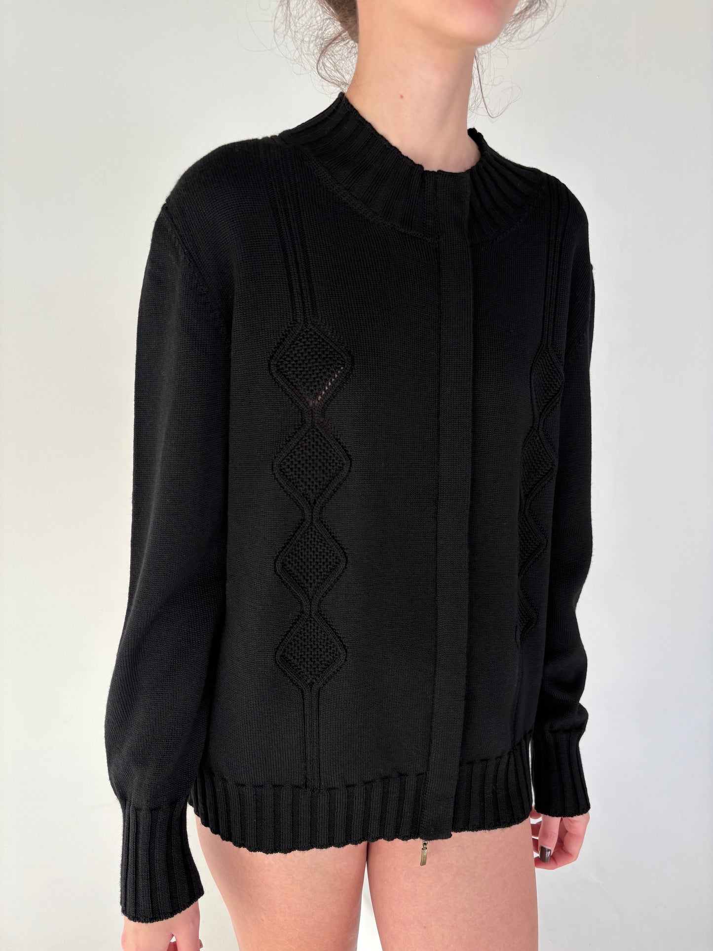 Cardigan high end negru italian din lana merino extrafina de gramaj mare