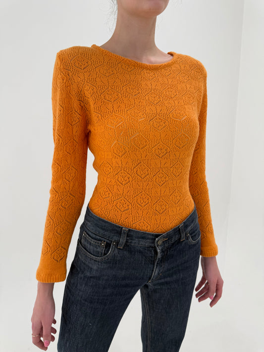Puloveras dantelat Dolce&Gabbana oranj din lanita extrem de subțire