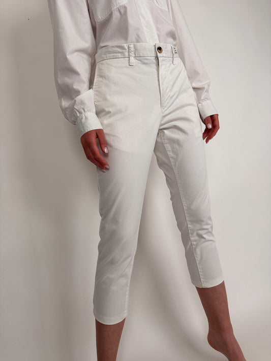 Pantaloni petite capri Tommy Hilfiger din tercot de bumbac