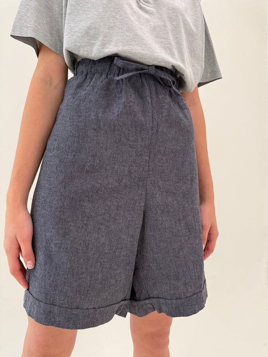 Pantaloni în croi lejer charcoal gray din in premium cu talie ultra înaltă